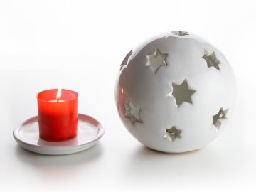Keramická lampa - vianočné gule s hviezdami - Biela
