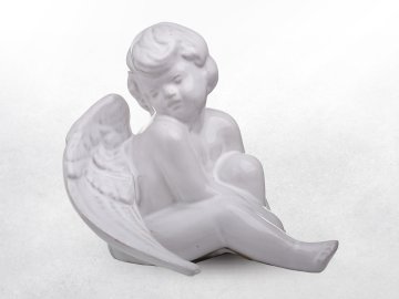 Keramický anjel sediaci - biely